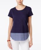 Maison Jules Layered-look Gingham-trim Top, Only At Macy's