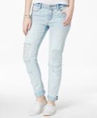 Rewash Juniors' Ripped Lace-trim Water-tint Light Wash Cuffed Skinny Jeans