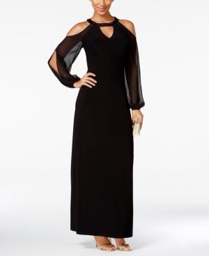 Msk Bishop-sleeve Cold-shoulder Gown
