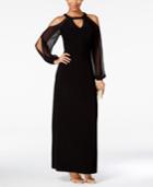 Msk Bishop-sleeve Cold-shoulder Gown