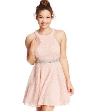 Trixxi Juniors' Jeweled-waist Soutache Skater Dress