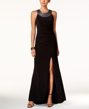 Vince Camuto Embellished Cleopatra-neck Draped Gown
