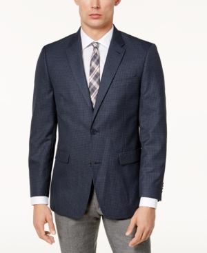 Tommy Hilfiger Men's Slim-fit Brown & Blue Mini-check Sport Coat