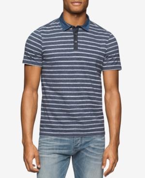Calvin Klein Jeans Men's Denim-collar Striped Polo