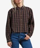 Volcom Juniors' Dare To Bloom Plaid Cropped Button-front Shirt