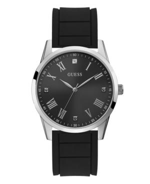 Guess Men's Black Silver Diamond Silicone Watch 42mm