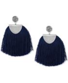 Lucky Brand Silver-tone Pave & Blue Fringe Drop Earrings
