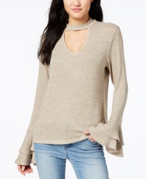 Lily Black Juniors' Tiered Bell-sleeve Choker Top, Created For Macy's