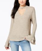 Lily Black Juniors' Tiered Bell-sleeve Choker Top, Created For Macy's