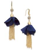 I.n.c. Gold-tone Crystal Bead, Fabric Flower & Chain Tassel Drop Earrings, Created For Macy's