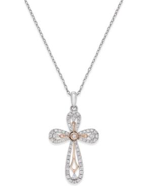 Diamond Cross Pendant Necklace (1/4 Ct. T.w.) In 14k White And Rose Gold