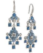 Carolee Silver-tone Blue & Clear Crystal Chandelier Earrings