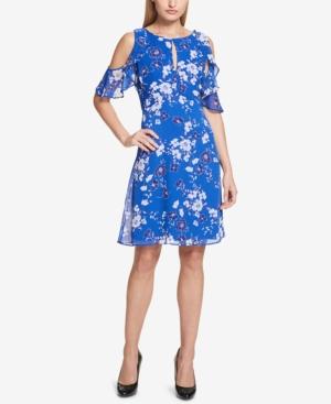 Kensie Floral-print Cold-shoulder Dress