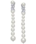 Danori Silver-tone Imitation Pearl & Pave Linear Drop Earrings, Created For Macy's