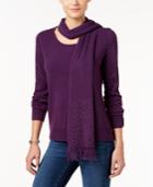 Karen Scott Luxsoft Embellished Scoop-neck Sweater With Scarf, Only At Macy's
