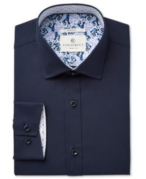 Con. Struct Men's Fitted Stretch Navy Poplin Dress Shirt