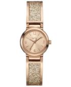 Caravelle New York By Bulova Women's Glitter Rose Gold-tone Stainless Steel Bangle Bracelet Watch 24mm 44l165