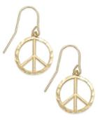 Diamond-cut Peace Sign Drop Earrings In 10k Gold