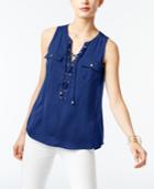 Inc International Concepts Petite Lace-up Blouse, Created For Macy's