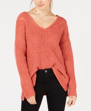 Hippie Rose Juniors' Crisscross-back Pointelle Sweater