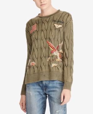 Polo Ralph Lauren Embroidered Cable-knit Cotton Sweater