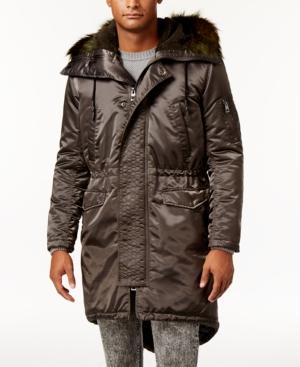 Guess Men's Alpine Satin Fishtail Parka With Faux-fur Hood