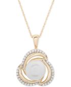 Cultured Freshwater Pearl (8mm) & Diamond (1/6 Ct. T.w.) Knot 18 Pendant Necklace In 14k Gold