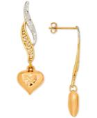 Multicolor Textured Filigree Heart Drop Earrings In 10k Gold & Rose Gold