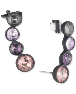 Dkny Hematite-tone & Black Rubber Purple Stone Crawler Earrings, Created For Macy's