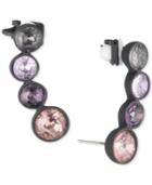 Dkny Hematite-tone & Black Rubber Purple Stone Crawler Earrings, Created For Macy's