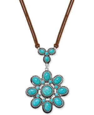 Silver-tone Turquoise-look Flower Pendant Necklace