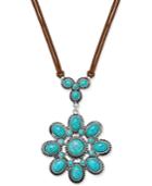 Silver-tone Turquoise-look Flower Pendant Necklace