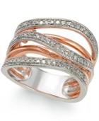 Diamond Multi-row Ring (1/4 Ct. T.w.) In 14k Rose Gold Vermeil And Sterling Silver