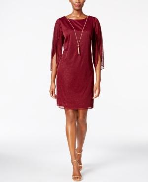 Msk Angel-sleeve Glitter Necklace Dress