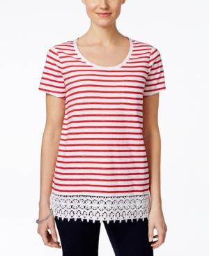 Charter Club Striped Crochet-hem Top, Only At Macy's