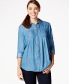 Style & Co. Button Down Pleated Denim Shirt, Only At Macy's