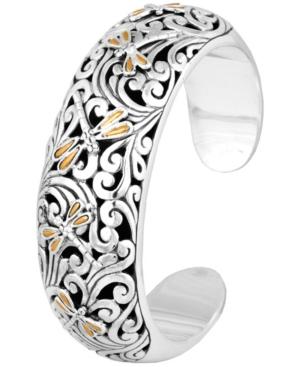 Sweet Dragonfly Classic Sterling Silver Cuff Embellished By 18k Gold Accents On 4 Strips Of Dragonfly's Wings