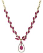 Effy Certified Ruby (10-5/8 Ct. T.w.) And Diamond (9/10 Ct. T.w.) Fancy 18 Statement Necklace In 14k Gold