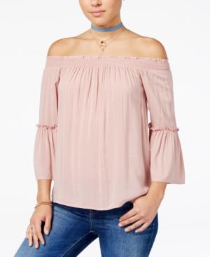 Hippie Rose Juniors' Bell-sleeve Off-the-shoulder Top