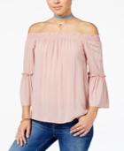 Hippie Rose Juniors' Bell-sleeve Off-the-shoulder Top