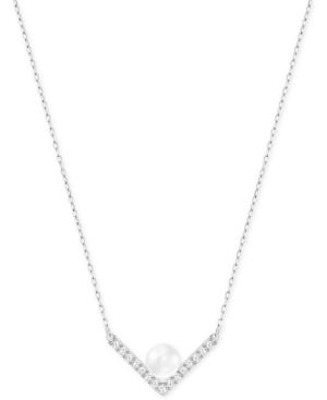 Swarovski Silver-tone Imitation Pearl And Crystal Pave Collar Necklace
