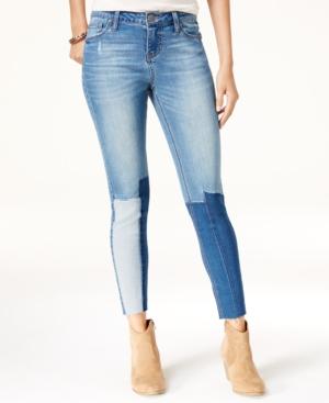 Rampage Juniors' Sophie Space Wash Patched Skinny Jeans