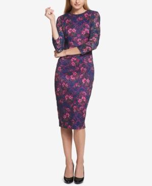 Kensie Floral-print Peekaboo Lace Dress