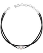 Lucky Brand Silver-tone Imitation Pearl Black Xx Leather Choker Necklace