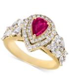 Rare Featuring Gemfields Certified Ruby (5/8 Ct. T.w.) And Diamond (1-1/10 Ct. T.w.) Ring In 14k Gold