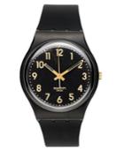 Swatch Watch, Unisex Swiss Golden Tac Black Silicone Strap 34mm Gb274