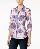 Charter Club Linen Roll-sleeve Shirt, Floral Print