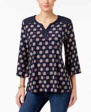 Style & Co. Printed Faux-suede-trim Top, Only At Macy's