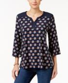 Style & Co. Printed Faux-suede-trim Top, Only At Macy's
