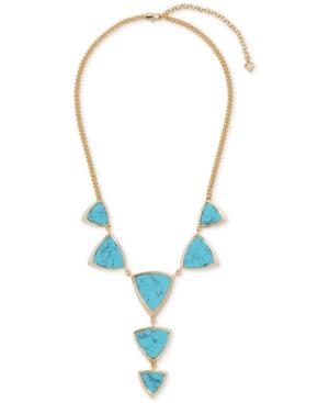 Vera Bradley Gold-tone Blue Stone Triangle Lariat Necklace